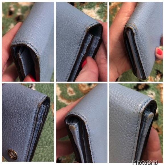 Gucci AUTHENTIC Interlocking G Grained Pebbled Baby Blue Leather GG Long Wallet - Picture 8 of 16